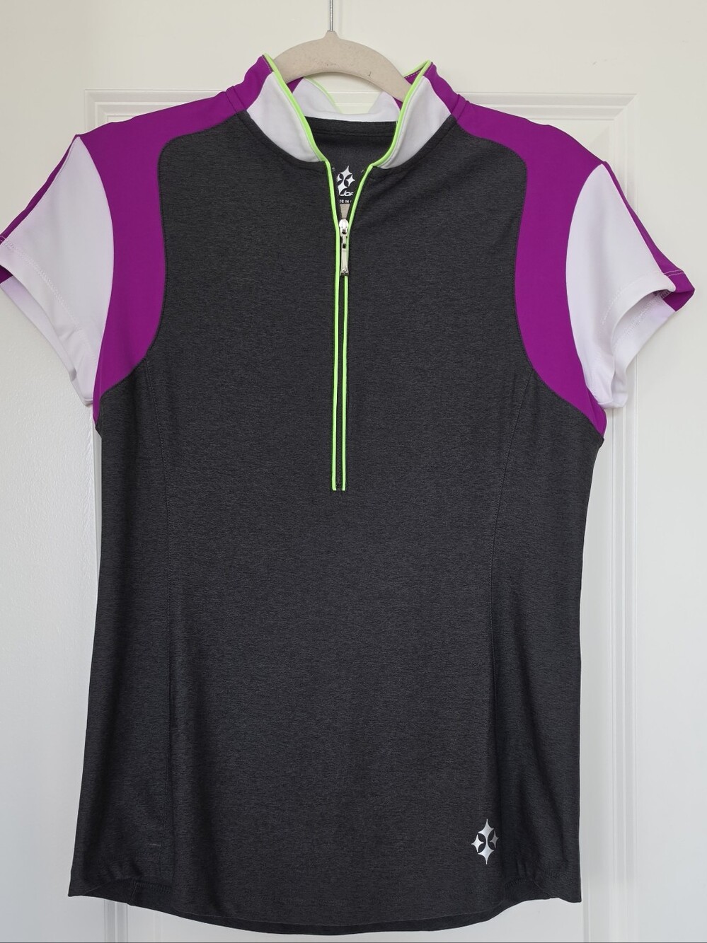 Jofit Women’s Medium Athletic Golf Top 1/4 Zip Performance Shirt Gray Pink Neon